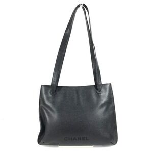 CHANEL logo bag, shoulder tote caviar leather, women's, black.